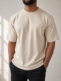 Beige Oversized T-Shirt for Men | 240 GSM Heavyweight Cotton | Relaxed Fit Streetwear | JOHA