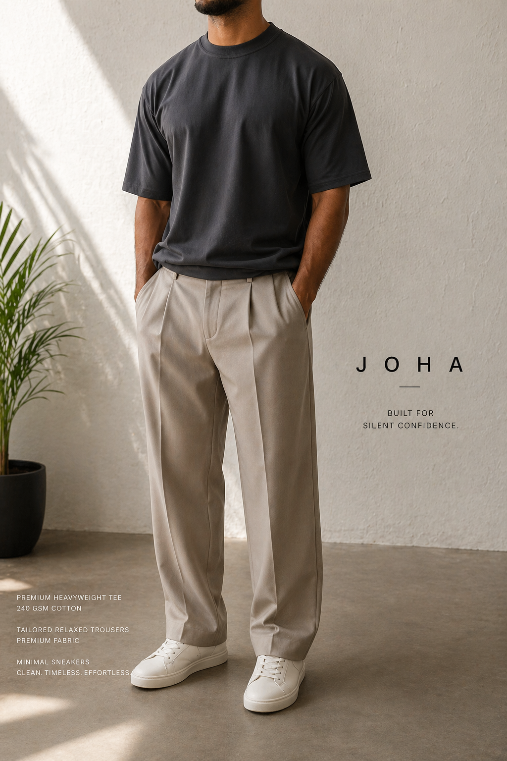 Black Oversized T-Shirt for Men | 240 GSM Heavyweight Cotton | Relaxed Fit Streetwear | JOHA