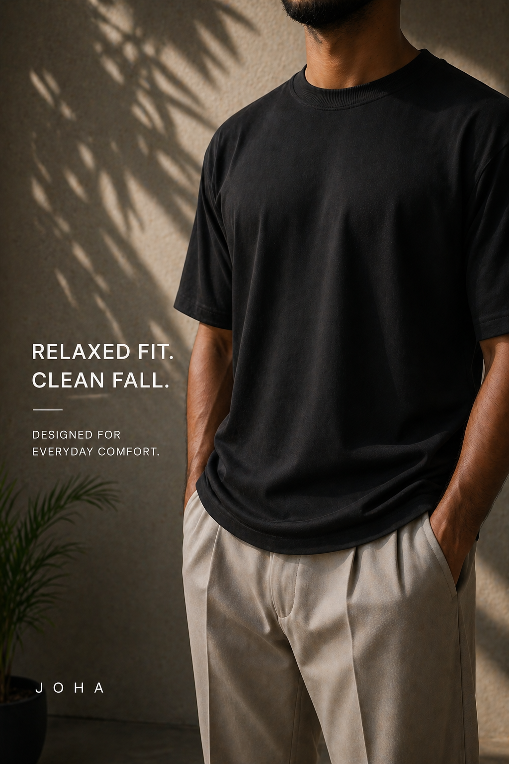 Black Oversized T-Shirt for Men | 240 GSM Heavyweight Cotton | Relaxed Fit Streetwear | JOHA