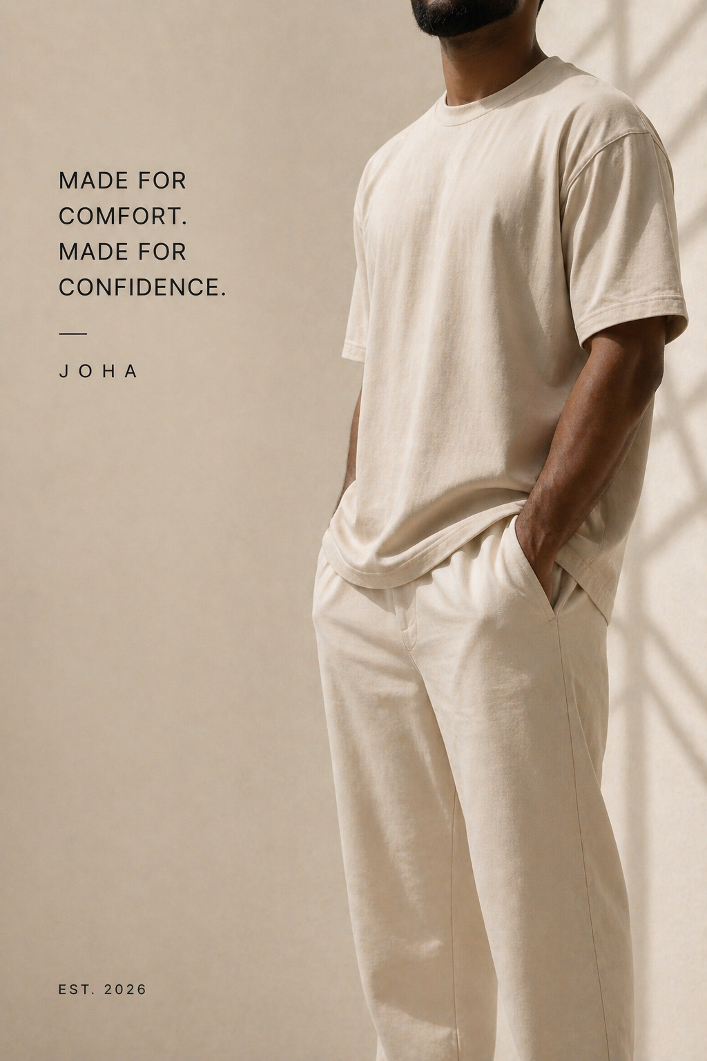Beige Oversized T-Shirt for Men | 240 GSM Heavyweight Cotton | Relaxed Fit Streetwear | JOHA