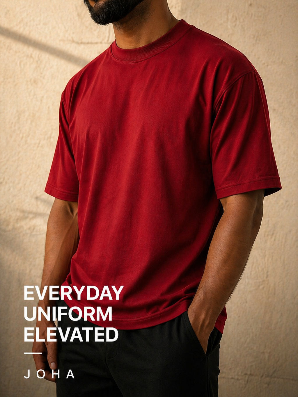 Red Oversized T-Shirt for Men | 240 GSM Heavyweight Cotton | Relaxed Fit Streetwear | JOHA