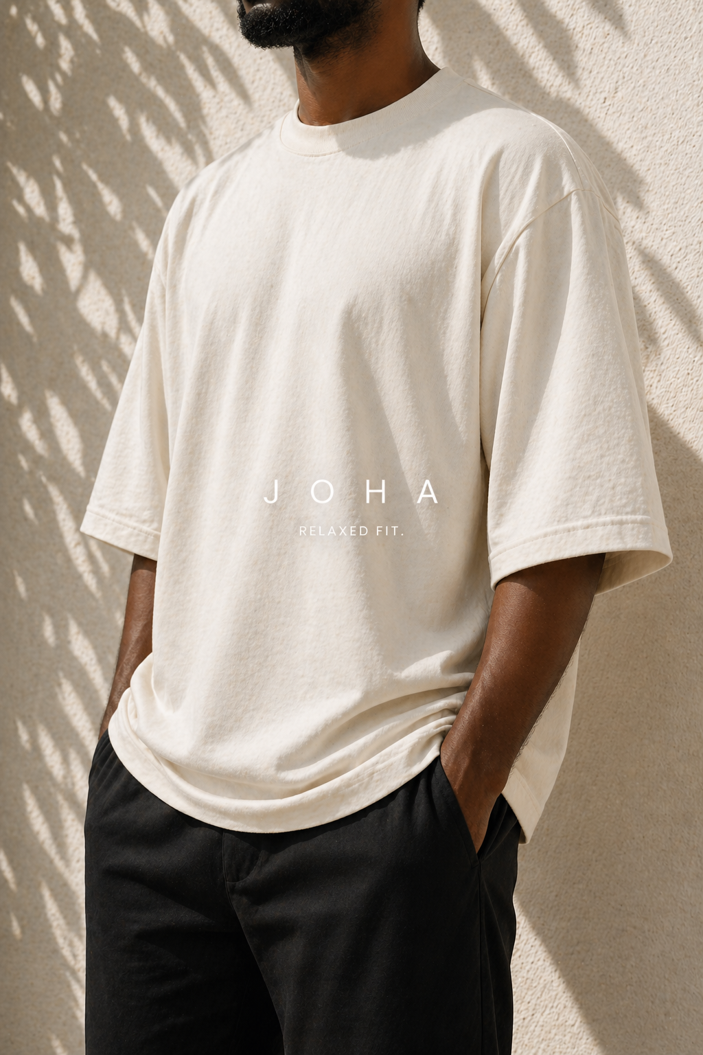 Off-white Oversized T-Shirt for Men | 240 GSM Heavyweight Cotton | Relaxed Fit Streetwear | JOHA