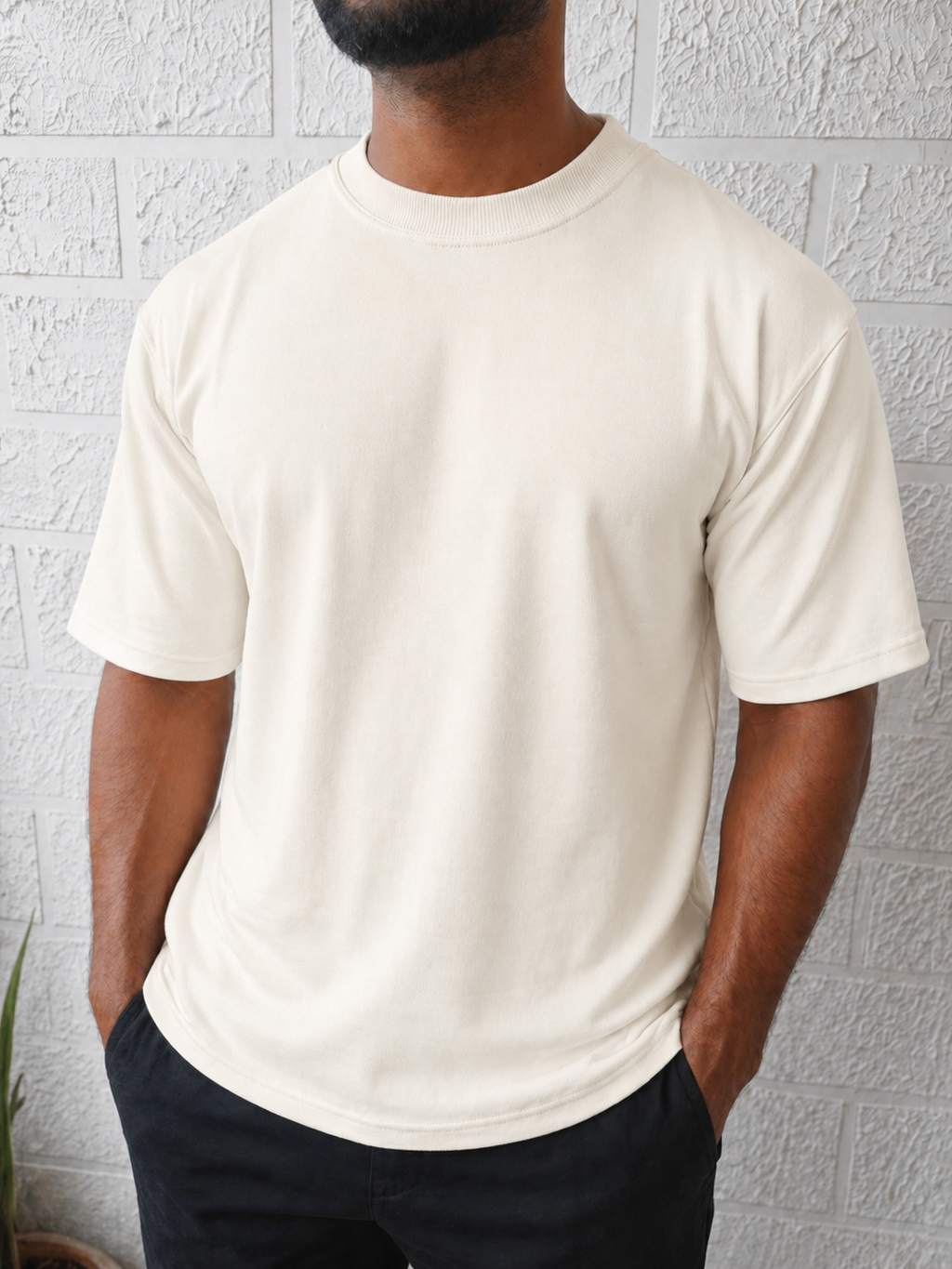 Off-white Oversized T-Shirt for Men | 240 GSM Heavyweight Cotton | Relaxed Fit Streetwear | JOHA